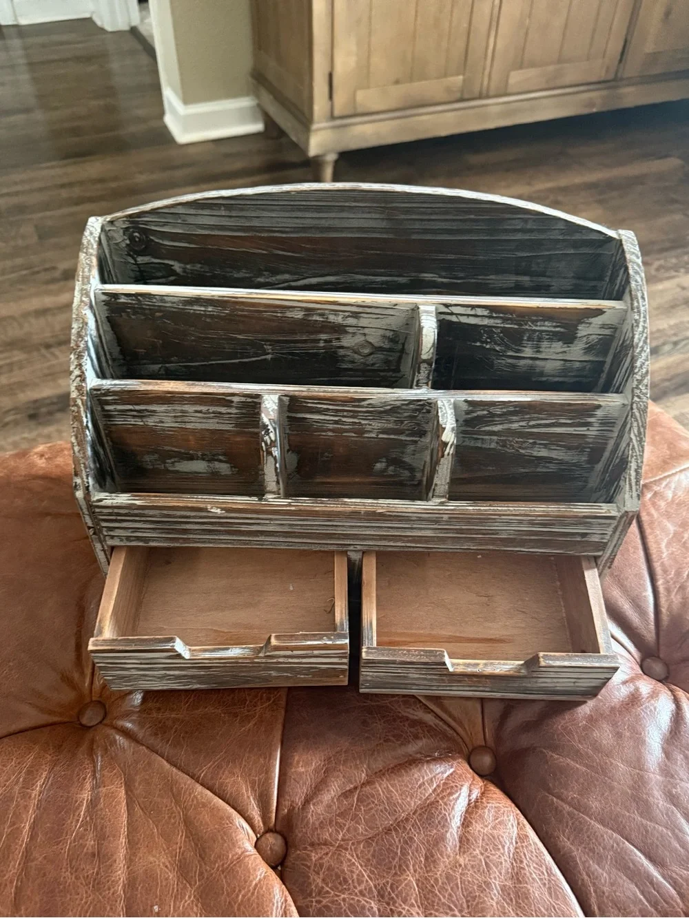 Torched Wood Desk Organizer with Pencil Holder.